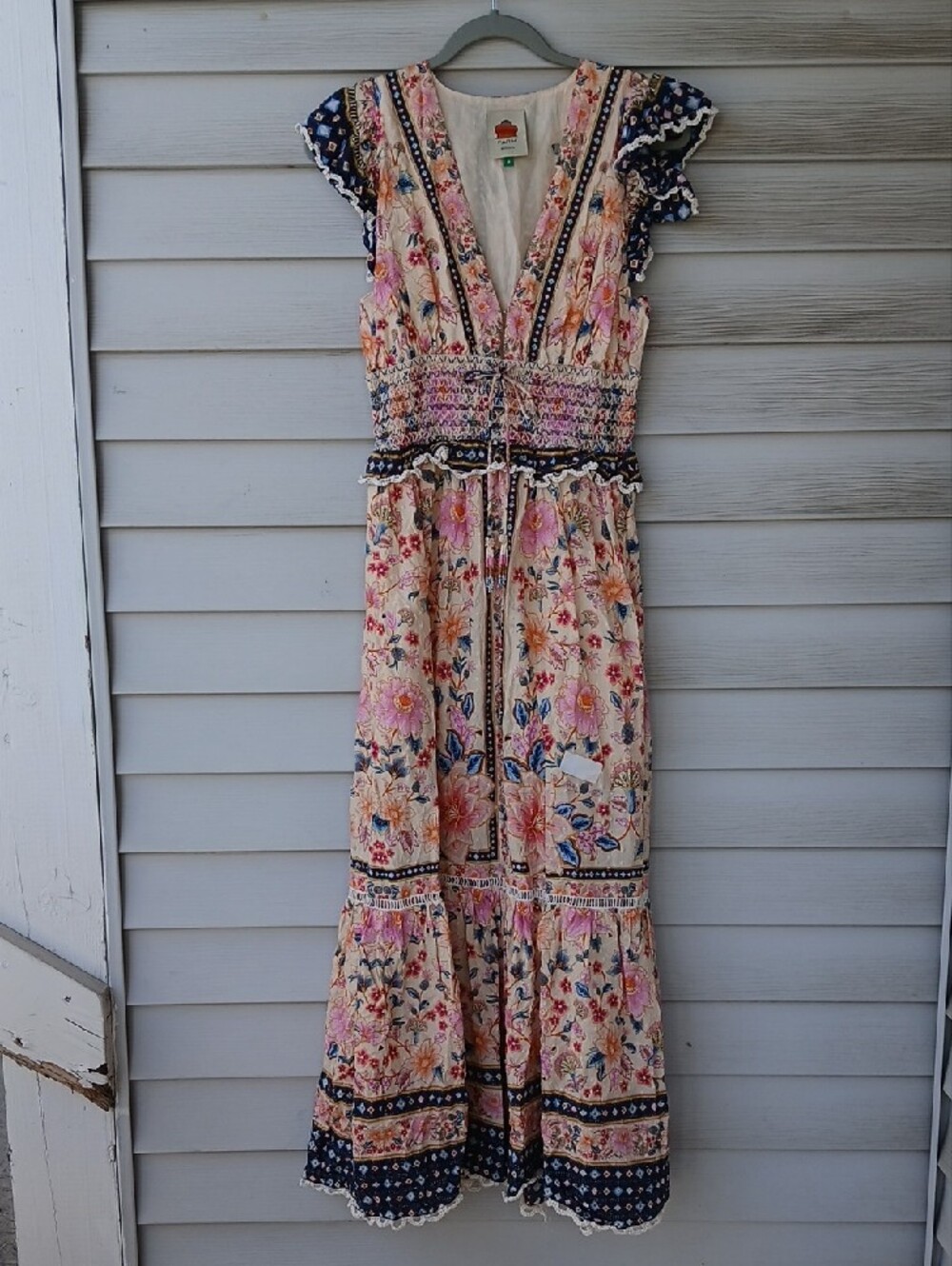 FARM Rio Cream Floral Maxi Dress with Navy Border, 100% Cotton - Picture 10 of 12